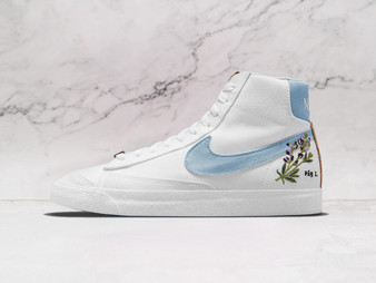 Nike Blazer Mid '77 Indigo – White Canvas Upper with Indigo Plant Graphics and Light Blue Accents