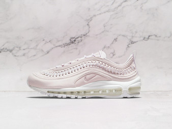Air Max 97 LX Woven Venice side profile, featuring a textured woven fabric upper in shades of blue and grey with metallic accents and a streamlined silhouette