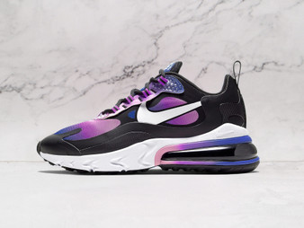 Nike Air Max 270 React SE Bubble Black side profile featuring a sleek black upper with vibrant bubble-inspired accents, a React foam midsole, and a large Air Max heel unit for responsive cushioning