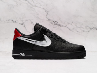Nike Air Force 1 Low 'Brushstroke Black' – Black Leather Upper with White Brushstroke-Style Swoosh and Gym Red Accents