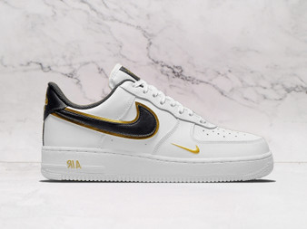 Nike Air Force 1 '07 LV8 Double Swoosh 'White Metallic Gold' – White Leather Upper with Black and Gold Swoosh