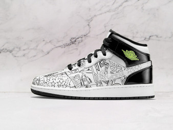 Air Jordan 1 Mid SE 'DIY' – White Leather with Customizable Outlines and Transparent Swoosh