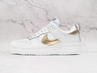 Nike Dunk Low Disrupt 'White Metallic Gold' – White Leather Upper with Metallic Gold Swoosh and Astrology-Inspired Details