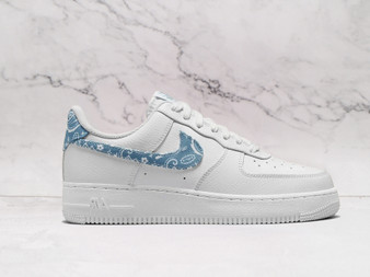 Air Force 1 White Blue Paisley – Paisley Swoosh in Worn Blue