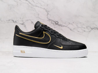 Air Force 1 Lv8 Double Swoosh Black Metallic Gold – Black Leather Upper with Dual Swoosh Logos