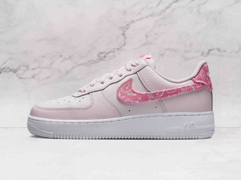 Women’s Nike Air Force 1 Low Pink Paisley with pink paisley Swoosh and leather upper