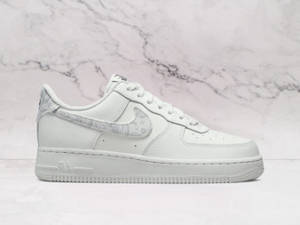 Women’s Nike Air Force 1 Low White Paisley with grey paisley Swoosh.
