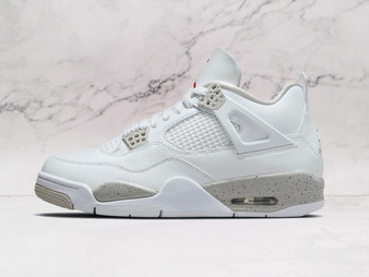 Jordan 4 Retro White Oreo sneakers with sleek white leather and grey accents for premium style