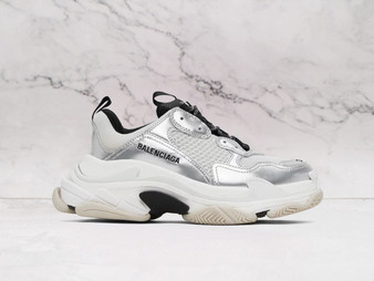 BALENCIAGA Silver Triple S Sneakers – Metallic Chunky Design