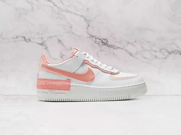Nike Air Force 1 Shadow 'White Coral Pink' – White Leather Upper with Coral Pink Swoosh and Heel Tab