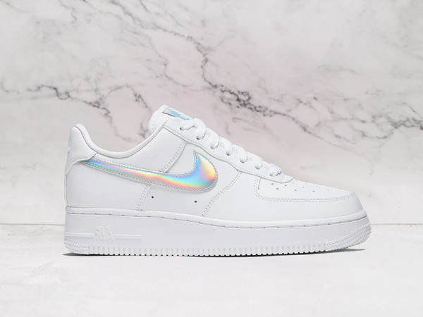 Nike Air Force 1 '07 Essential 'Iridescent Swoosh' – Women's White Leather Sneaker with Iridescent Accents