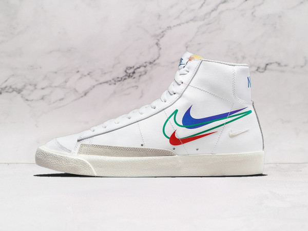 Nike Blazer Mid '77 Multi Swoosh – White Leather Upper with Multiple Swoosh Logos in Black, Bright Mandarin, and Medium Ash