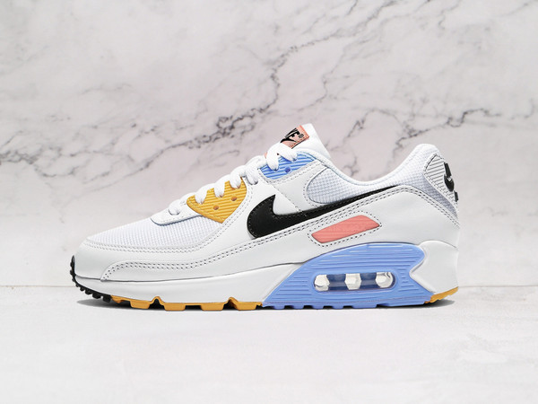 Nike Air Max 90 Solar Flare – White Mesh Upper with Pure Platinum Leather Overlays and Vibrant Accents