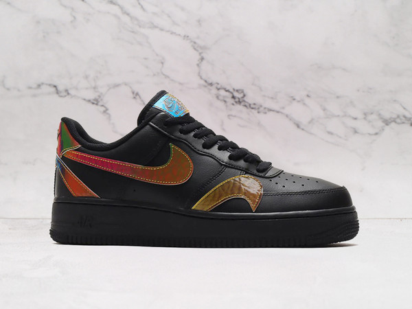 Nike Air Force 1 LV8 'Misplaced Swooshes' Black – Black Leather Upper with Multiple Iridescent Swooshes