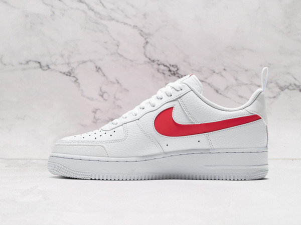 Nike Air Force 1 LV8 Utility White Red – White Leather with Red Cut-Out Swoosh and Utility Features