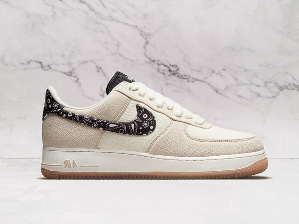 Nike Air Force 1 '07 LV8 'Paisley Swoosh' – Rattan Leather Upper with Black Paisley-Patterned Swoosh
