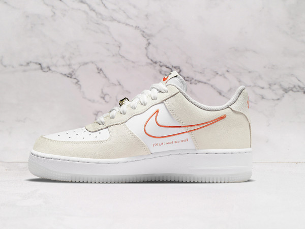 Nike Air Force 1 LX 'First Use' Cream – Cream Leather with Orange Accents and Retro Swoosh Outline Nike Air Force 1 LX 'First Use' Cream – Cream Leather with Orange Accents and Retro Swoosh Outline