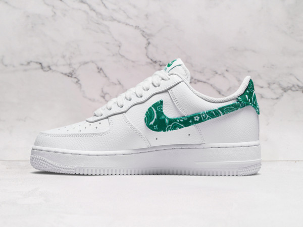 Nike Air Force 1 Low '07 Essential White Green Paisley – White Leather with Green Paisley Swoosh