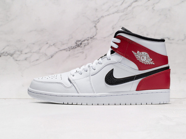 Air Jordan 1 Mid White Chicago sneaker featuring bold black and red accents with the signature Wings logo
