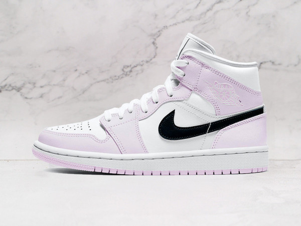 Air Jordan 1 Mid 'Barely Rose' – White Leather with Pink Suede Overlays and Black Swoosh