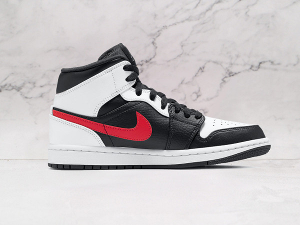 Air Jordan 1 Mid 'Black Chile Red White' – White Leather with Black Overlays and Red Swoosh