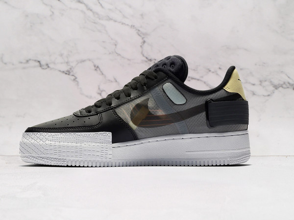 Nike Air Force 1 Type 'Black' – Black Leather Upper with  Exposed Stitching, and Adjustable Velcro Heel Strap Nike Air Force 1 Type 'Black' – Black Leather Upper with  Exposed Stitching, and Adjustable Velcro Heel Strap