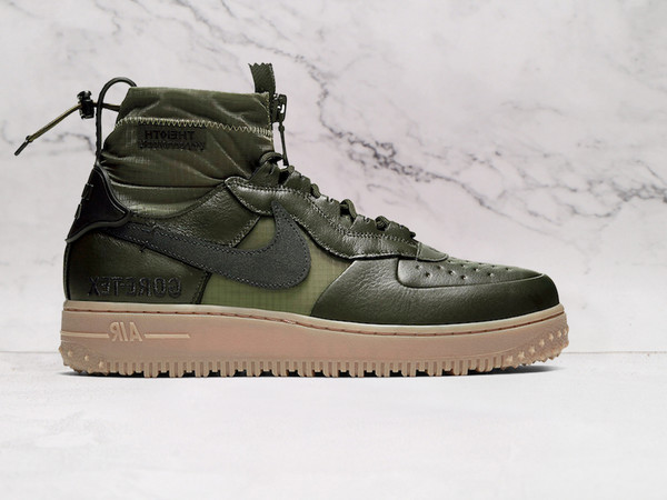 Nike Air Force 1 High Gore-Tex Olive Gum with Black Swoosh and Gum sole. Nike Air Force 1 High Gore-Tex Olive Gum with Black Swoosh and Gum sole.