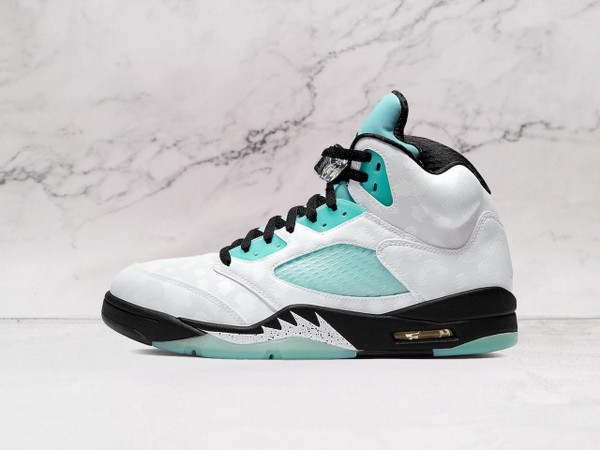 Air Jordan 5 Retro Island Green – White Leather, Leopard Print, and Icy Outsole