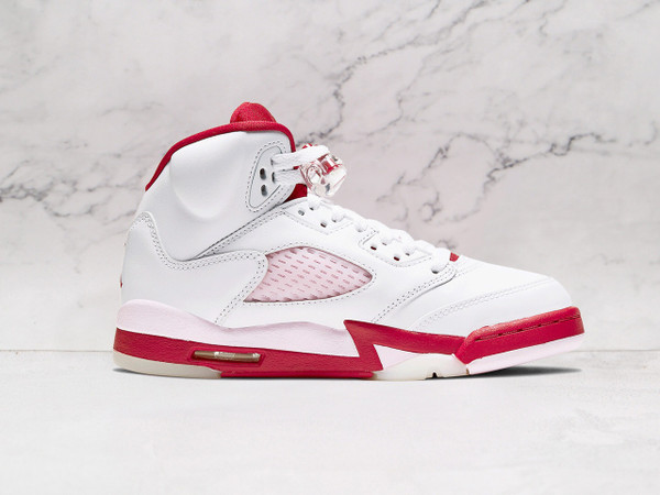 Air Jordan 5 Retro White Pink Red – Side Profile with Bold Color Contrast
