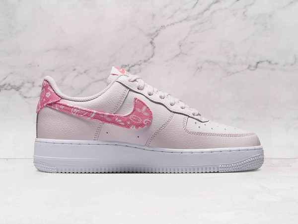 Medial view of Nike Air Force 1 Low Pink Paisley sneakers with white rubber sole Medial view of Nike Air Force 1 Low Pink Paisley sneakers with white rubber sole