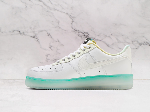 White Nike Air Force 1 Unlock Your Space medial view with sail eyestays