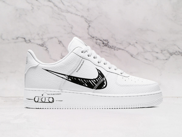 Nike Air Force 1 Low Sketch White Black with black sketch Swoosh