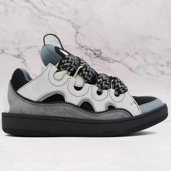 LANVIN  Gray Leather Curb Sneakers