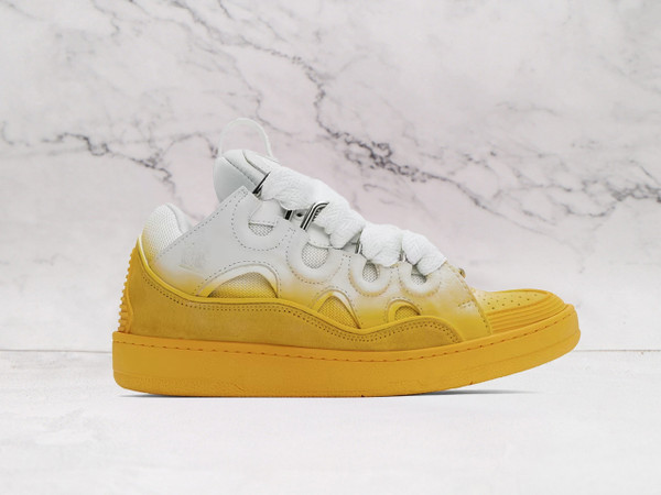 LANVIN White Yellow Curb XL Sneakers – High-Fashion Design