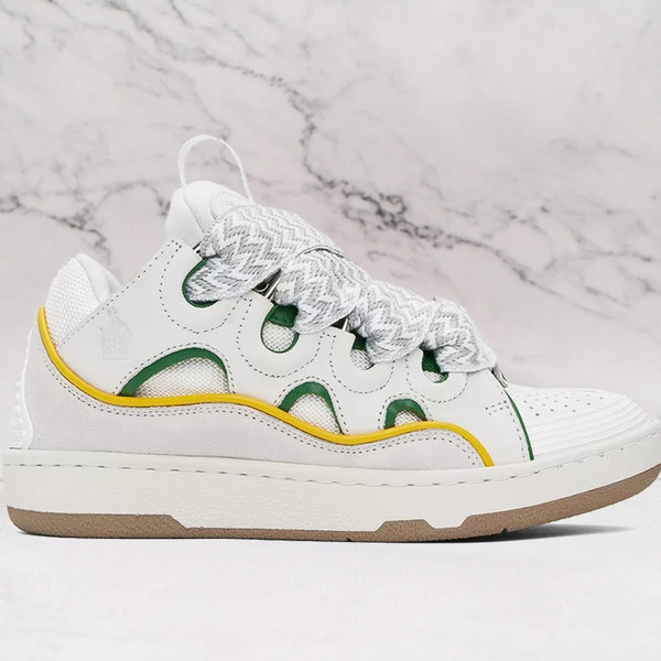 Lanvin Exclusive White & Green Curb Sneakers