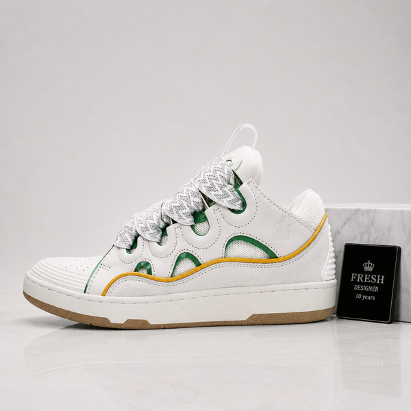 Lanvin Exclusive White & Green Curb Sneakers