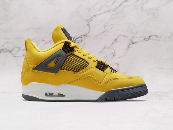 Jordan 4 Lightning sneakers featuring bold black and yellow colorway