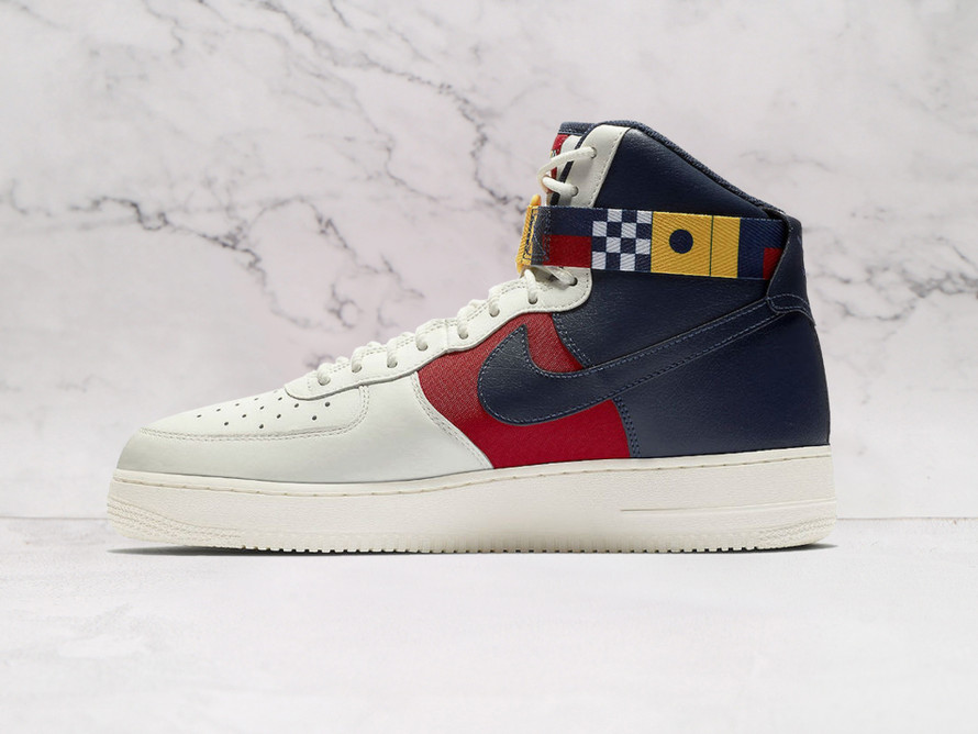 Sail Nike Air Force 1 High Nautical Redux medial with red accents