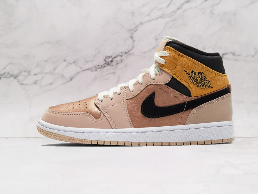 Air Jordan 1 Mid SE 'Particle Beige' – Beige Leather and Suede Upper with Metallic Bronze Details