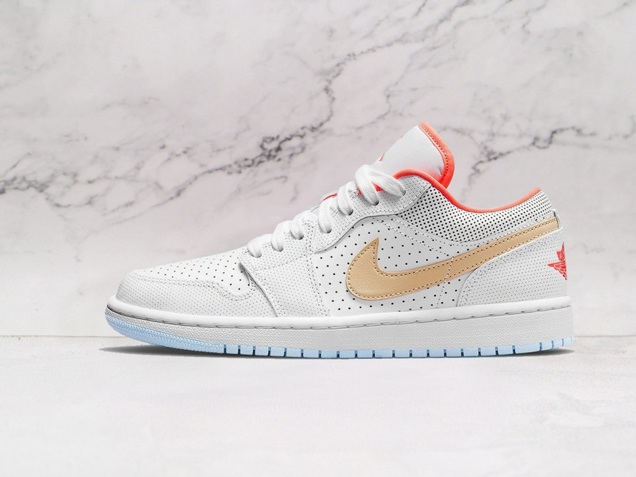 Air Jordan 1 Low SE 'White Sesame' – White Leather Upper with Flash Crimson and Psychic Blue Accents