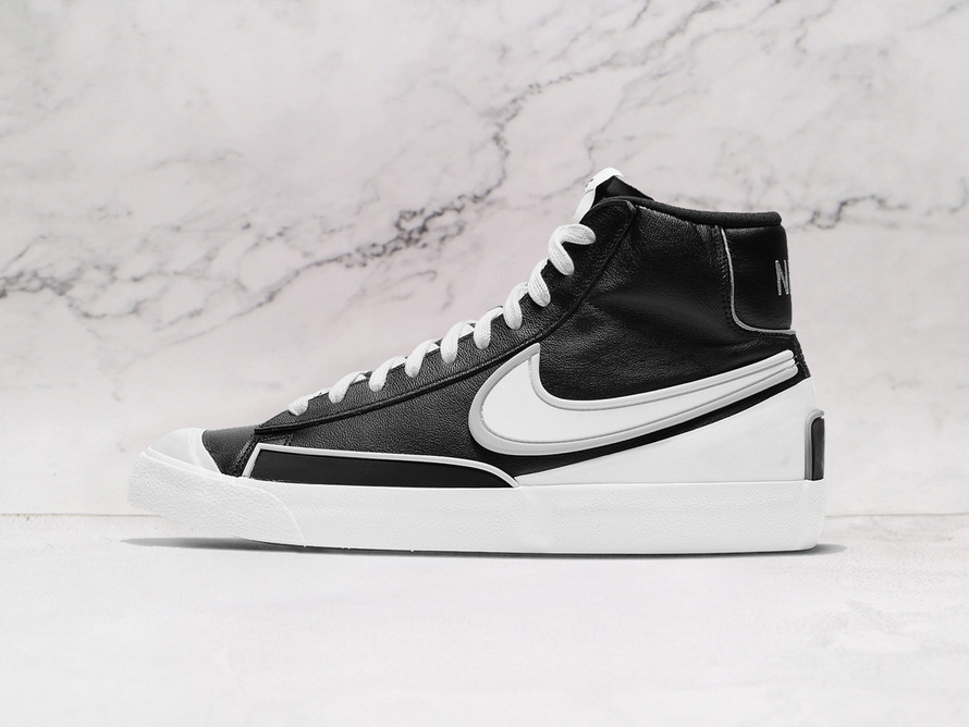 Nike Blazer Mid '77 Infinite Black White – Black Leather Upper with White Rubberized Overlays