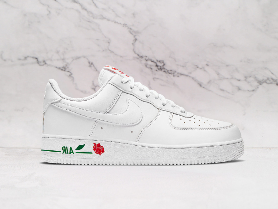 Nike Air Force 1 '07 LX 'Thank You Plastic Bag' – White Leather Upper with Rose Graphic on Midsole