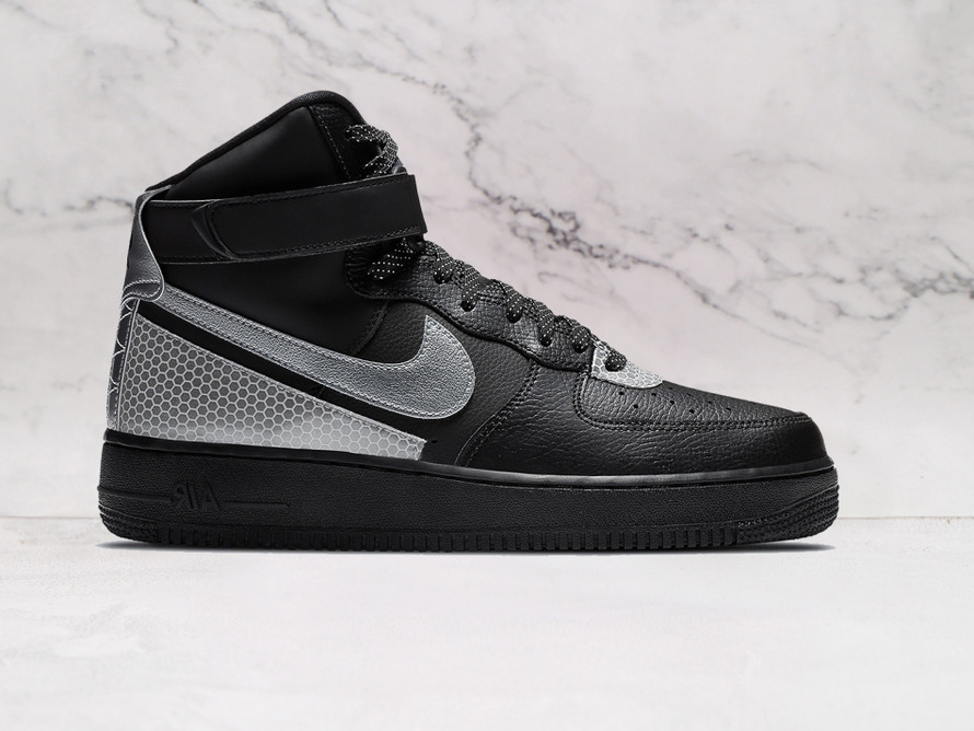 Nike AF1 High 3M Black Silver with Reflective Swoosh and Black sole