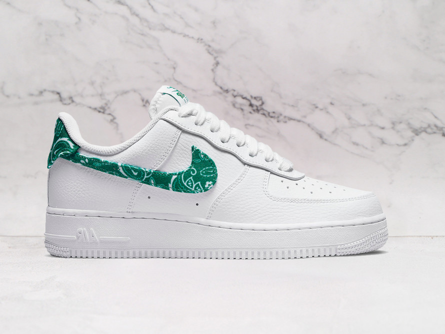 Nike Air Force 1 Low '07 Essential White Green Paisley – White Leather Upper with Green Paisley Swoosh
