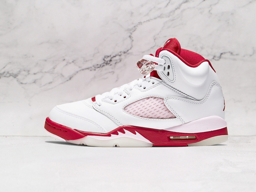 Air Jordan 5 Retro 'Pink Foam – Premium White Leather with Vibrant Pink & Red Accents