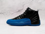 Side of Air Jordan 12 Retro Black Game Royal with blue accents.