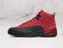 Side of Air Jordan 12 Retro Reverse Flu Game with red suede.