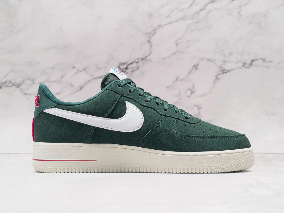 Pro Green Nike Air Force 1 Low medial view with Athletic Club tongue branding DH7435-300 Pro Green Nike Air Force 1 Low medial view with Athletic Club tongue branding DH7435-300