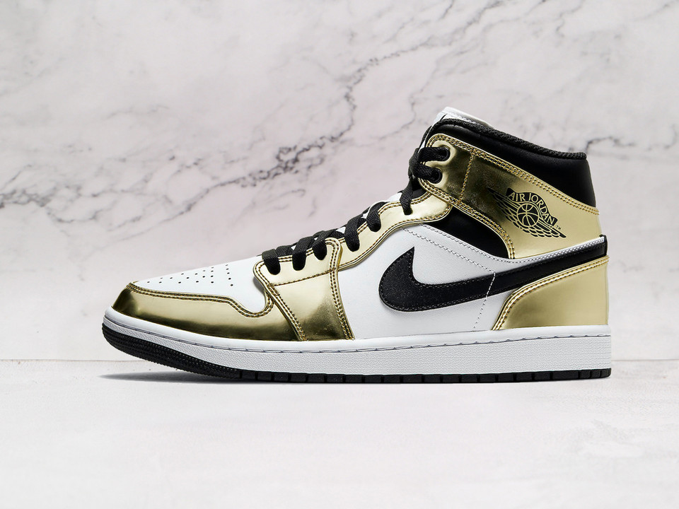 Air Jordan 1 Mid 'Metallic Gold' – Patent Leather Upper in Metallic Gold, Black, and White