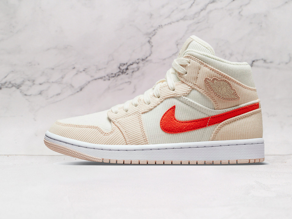 Air Jordan 1 Mid SE 'Corduroy Sail' – Sail Corduroy Upper with Orange Quartz Leather Overlays